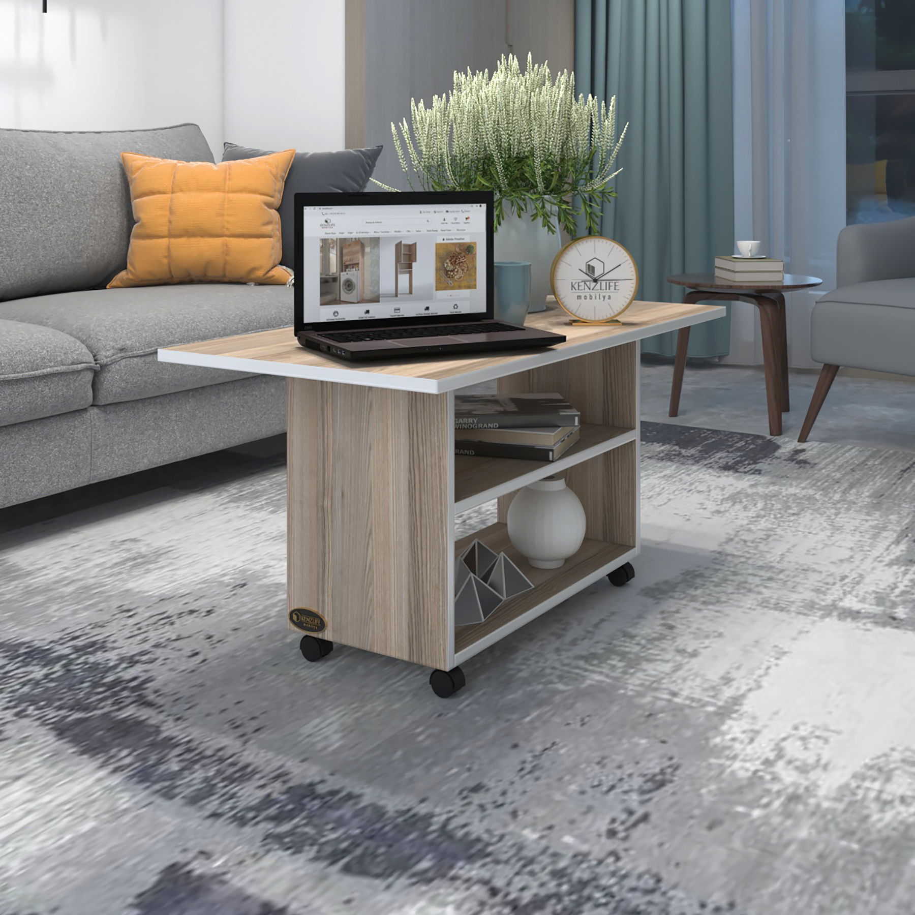 Kenzlife orta salon sehpası atina crd 075*070*50 tekerlekli yemek masası