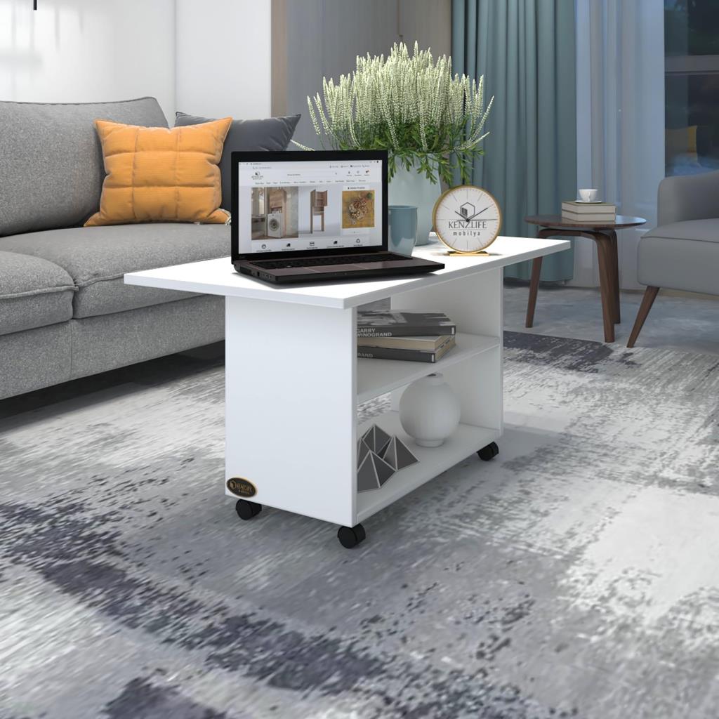 Kenzlife orta salon sehpası atina byz 075*090*50 tekerlekli yemek masası