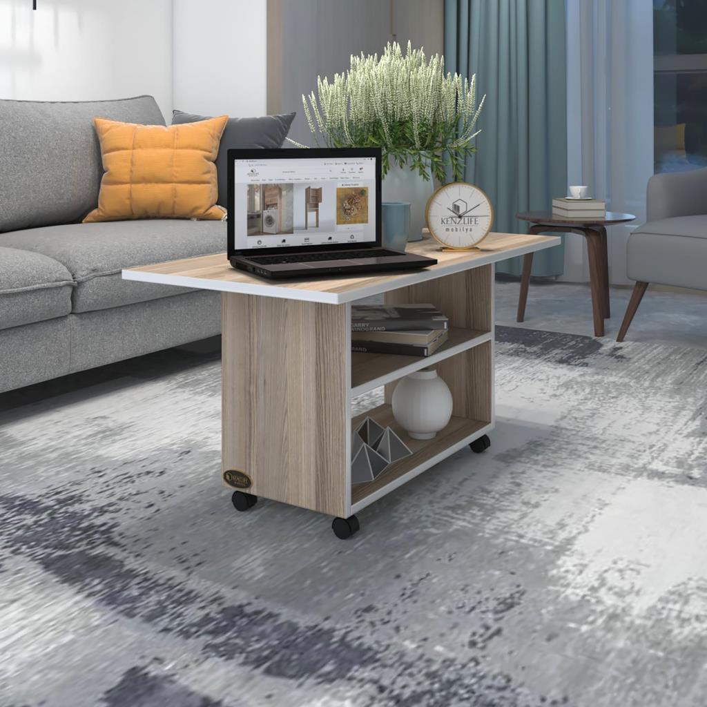 Kenzlife orta salon sehpası atina crd 075*090*50 tekerlekli yemek masası