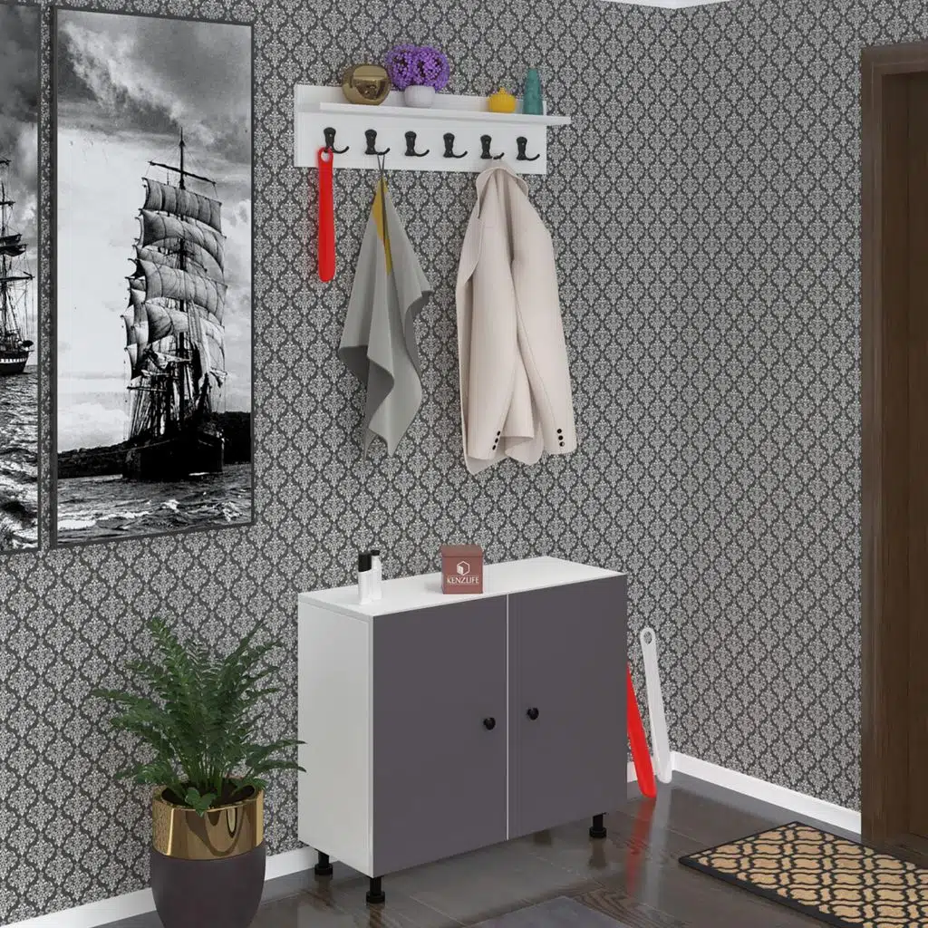 Kenzlife portmanto ayakkabılık ve askılık edik4 gribyz 68*080*32 onaltı çift ayakkabı kapasitesi