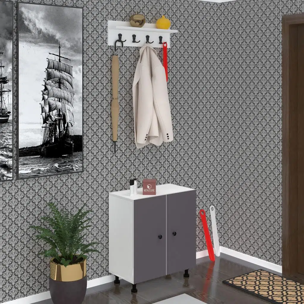 Kenzlife portmanto ayakkabılık ve askılık kalçın4 gribyz 68*060*32 oniki çift ayakkabı kapasitesi