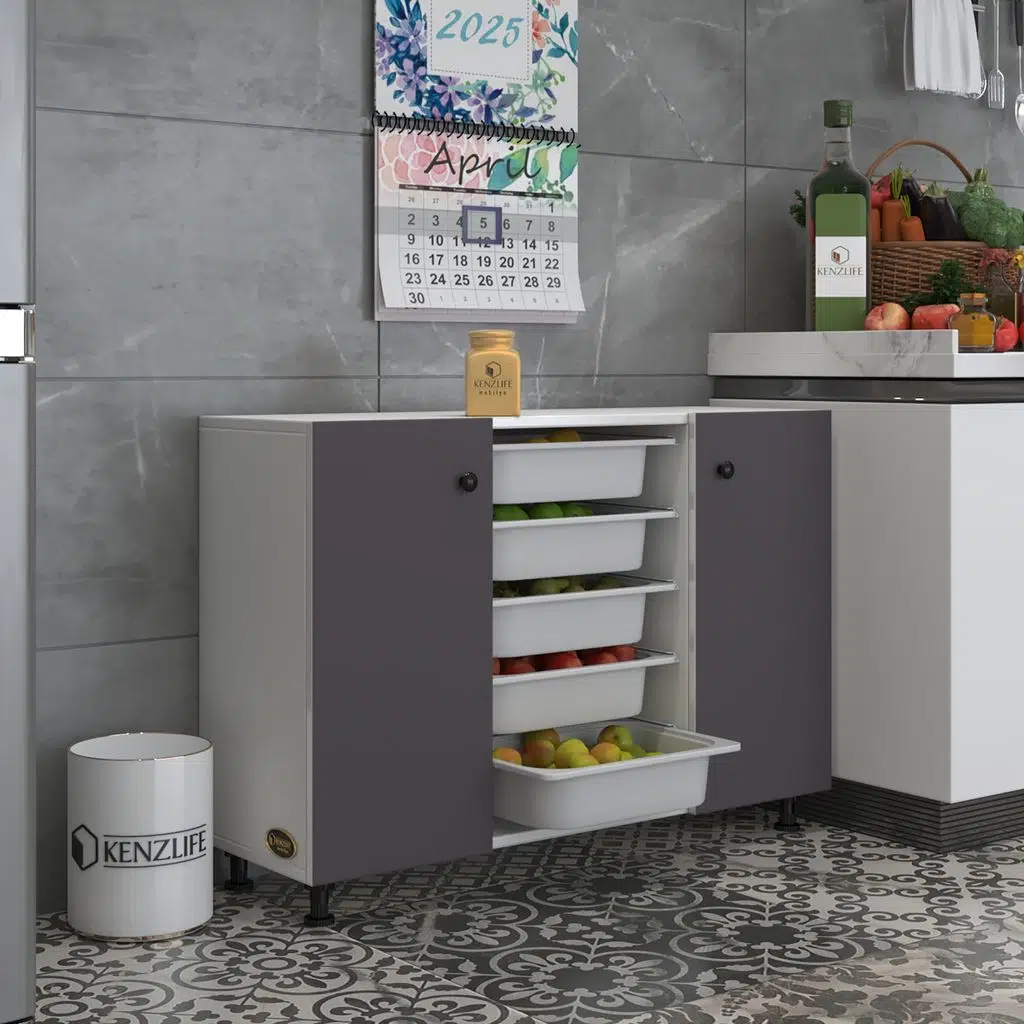 Kenzlife sepetli kapaklı mutfak dolabı dilşah gribyz 074*105*32 erzak 10 sepetli