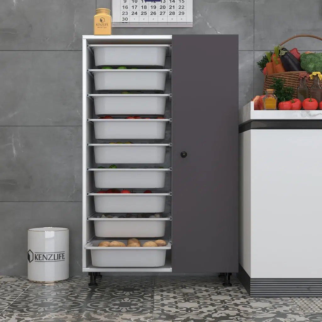 Kenzlife sepetli kapaklı mutfak dolabı eslem gribyz 122*075*32 erzak 9 sepetli