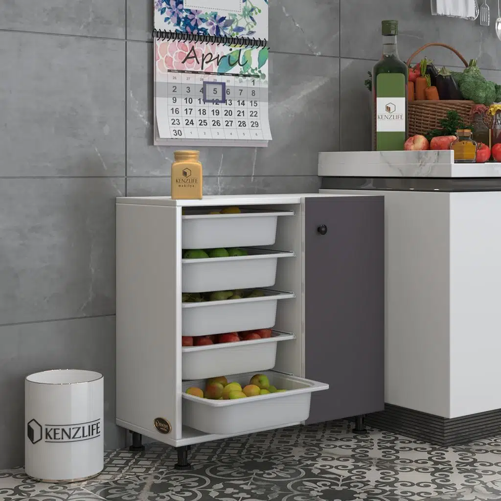 Kenzlife sepetli kapaklı mutfak dolabı şükufe gribyz 074*075*32 erzak 5 sepetli