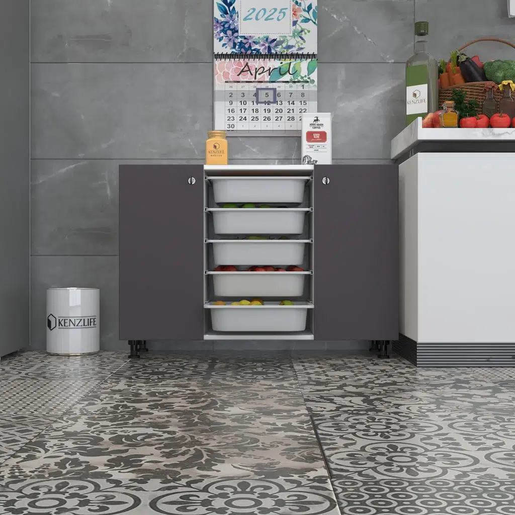 Kenzlife sepetli kilitli mutfak dolabı dilşah gribyz 074*105*32 erzak 10 sepetli