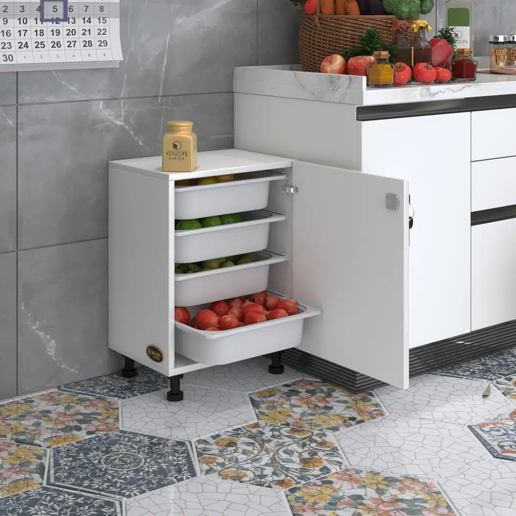 Kenzlife sepetli kilitli mutfak dolabı ruberukilit byz 062x45x30 banyo çamaşır beyaz 4 lü sepet