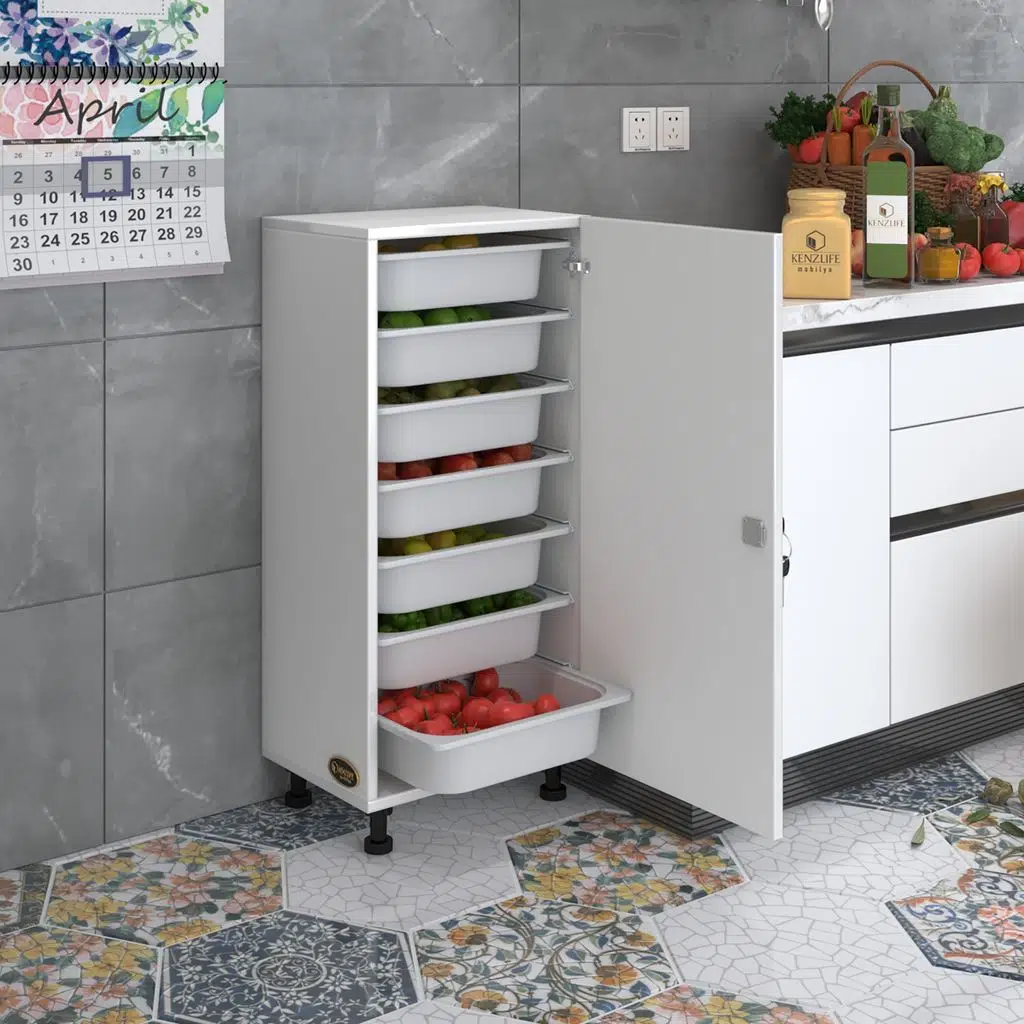 Kenzlife sepetli kilitli mutfak dolabı ruberukilit byz 098x45x30 banyo çamaşır beyaz 7 li sepet