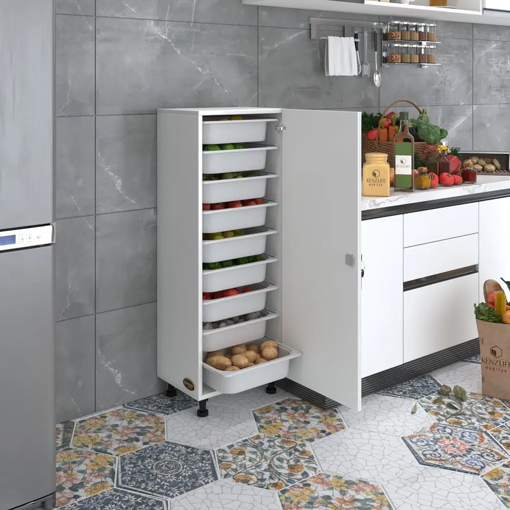 Kenzlife sepetli kilitli mutfak dolabı ruberukilit byz 122x45x30 banyo çamaşır beyaz 9 lu sepet