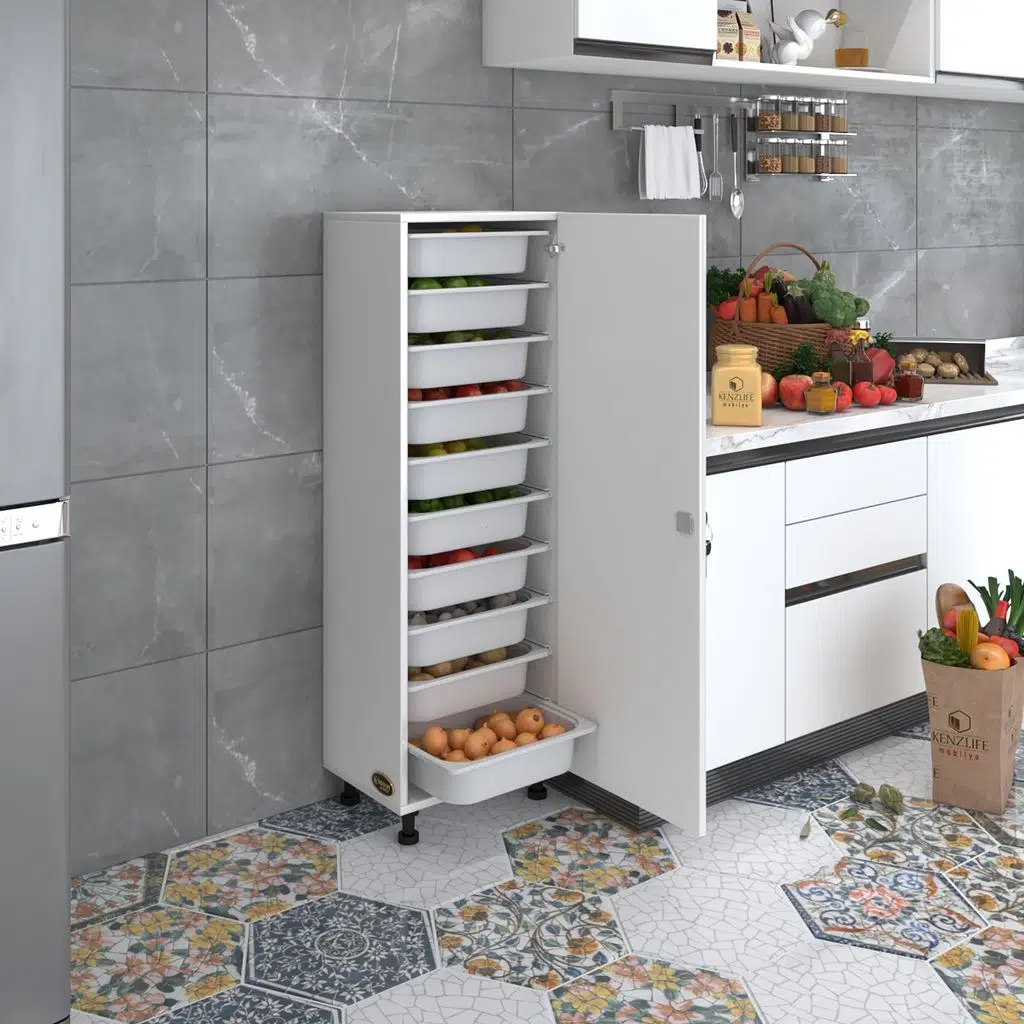 Kenzlife sepetli kilitli mutfak dolabı ruberukilit byz 134x45x30 banyo çamaşır beyaz 10 lu sepet
