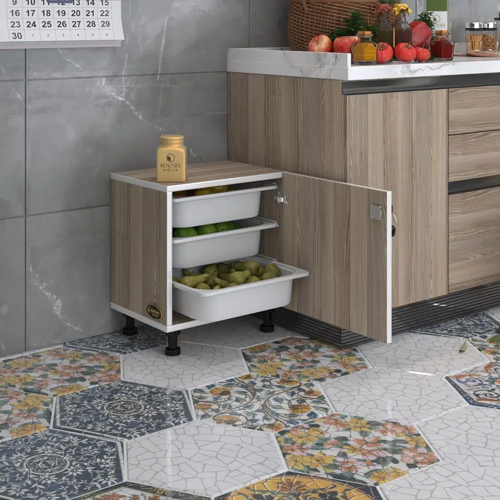 Kenzlife sepetli kilitli mutfak dolabı ruberukilit crd 050x45x30 banyo çamaşır beyaz 3 lü sepet