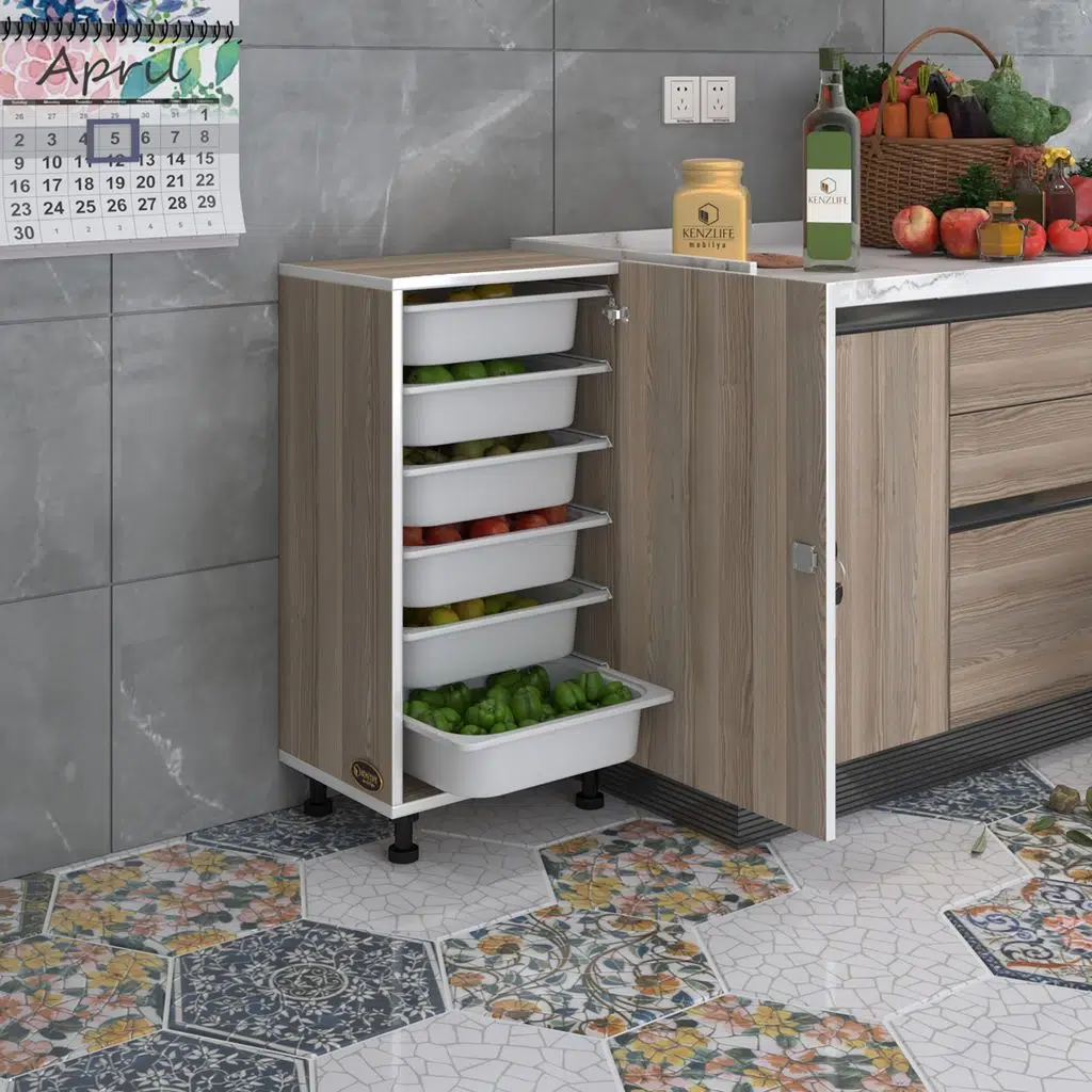 Kenzlife sepetli kilitli mutfak dolabı ruberukilit crd 086x45x30 banyo çamaşır beyaz 6 lı sepet