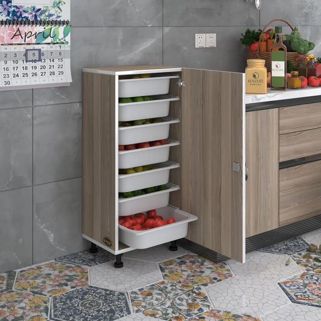 Kenzlife sepetli kilitli mutfak dolabı ruberukilit crd 098x45x30 banyo çamaşır beyaz 7 li sepet