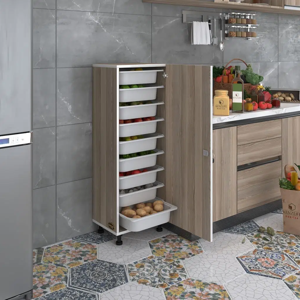Kenzlife sepetli kilitli mutfak dolabı ruberukilit crd 122x45x30 banyo çamaşır beyaz 9 lu sepet
