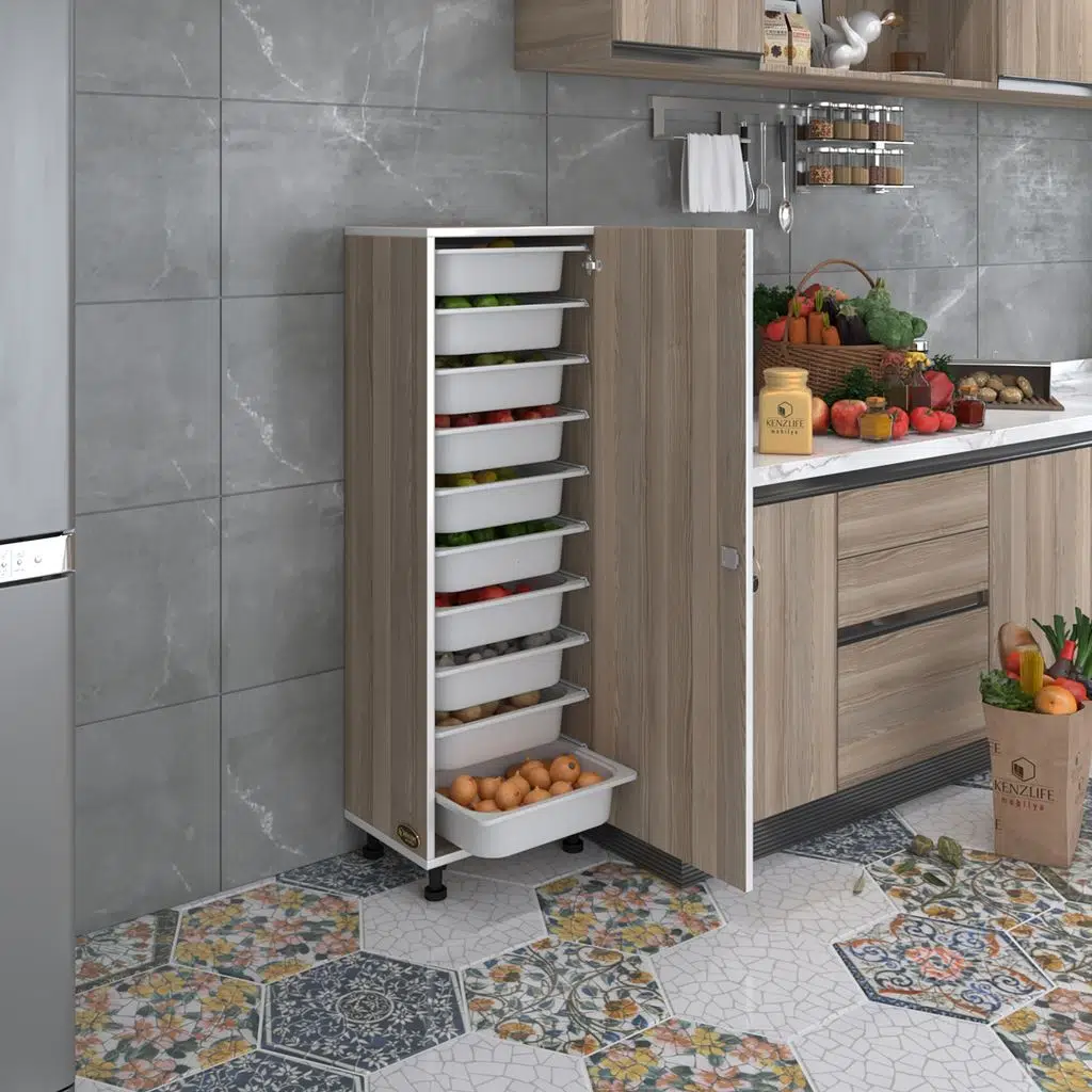 Kenzlife sepetli kilitli mutfak dolabı ruberukilit crd 134x45x30 banyo çamaşır beyaz 10 lu sepet