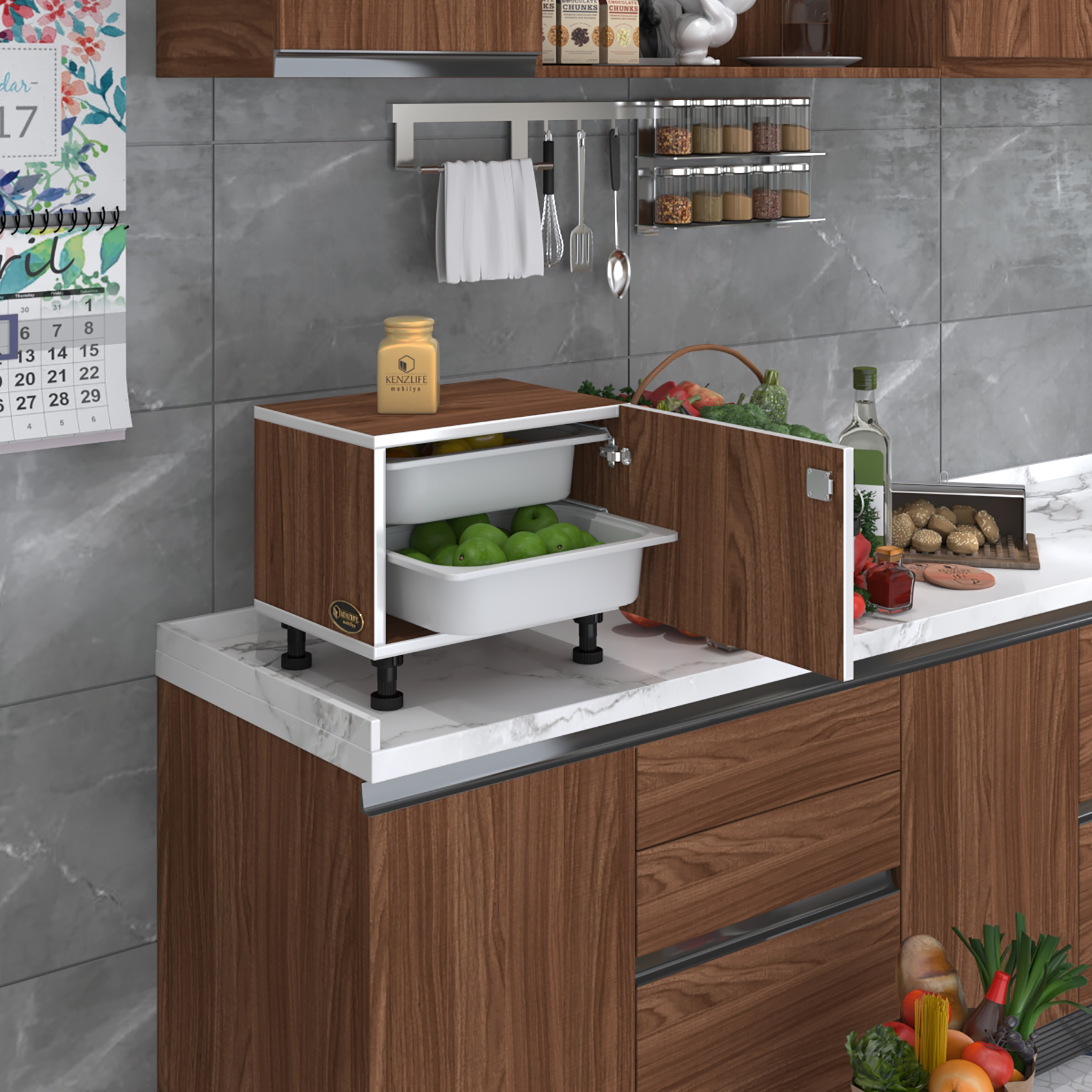 Kenzlife sepetli kilitli mutfak dolabı ruberukilit cvz 038x45x30 banyo çamaşır beyaz 2 li sepet