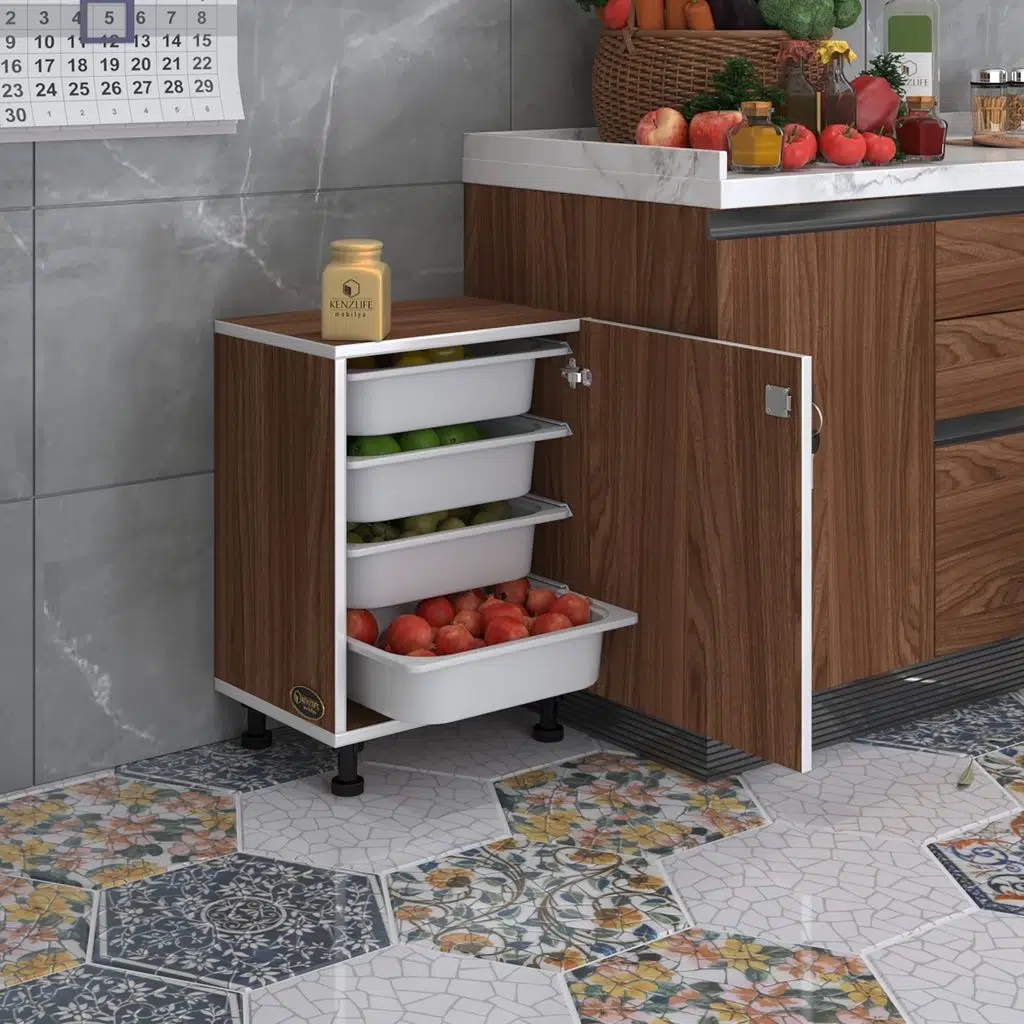 Kenzlife sepetli kilitli mutfak dolabı ruberukilit cvz 062x45x30 banyo çamaşır beyaz 4 lü sepet