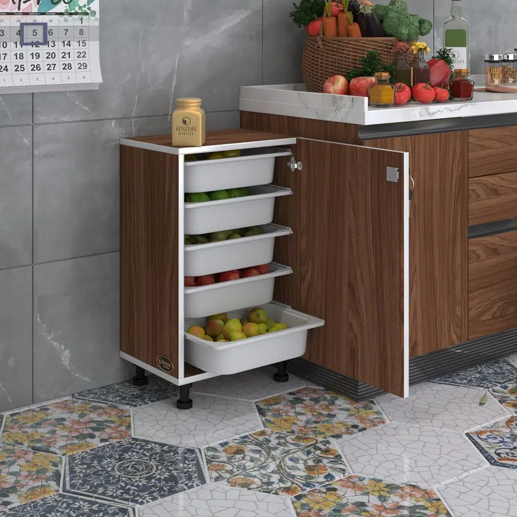 Kenzlife sepetli kilitli mutfak dolabı ruberukilit cvz 074x45x30 banyo çamaşır beyaz 5 li sepet