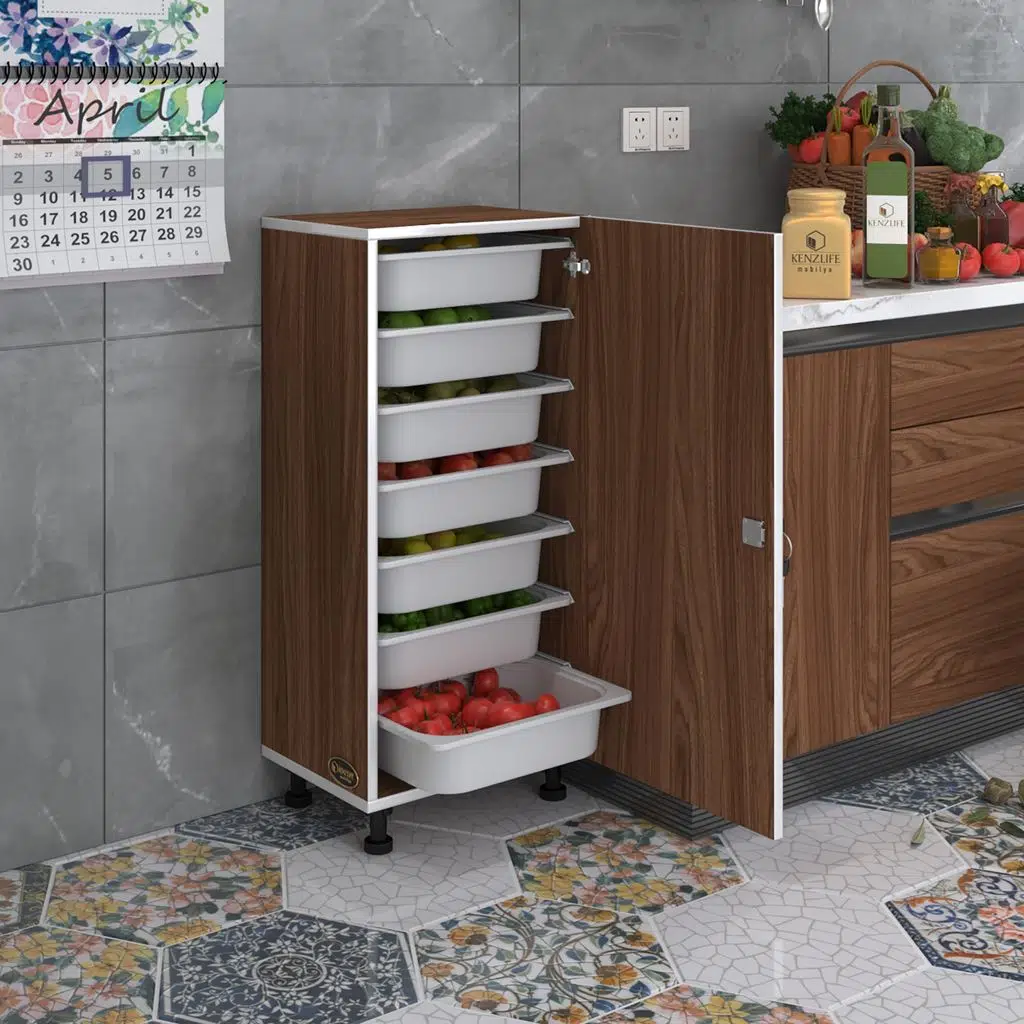 Kenzlife sepetli kilitli mutfak dolabı ruberukilit cvz 098x45x30 banyo çamaşır beyaz 7 li sepet