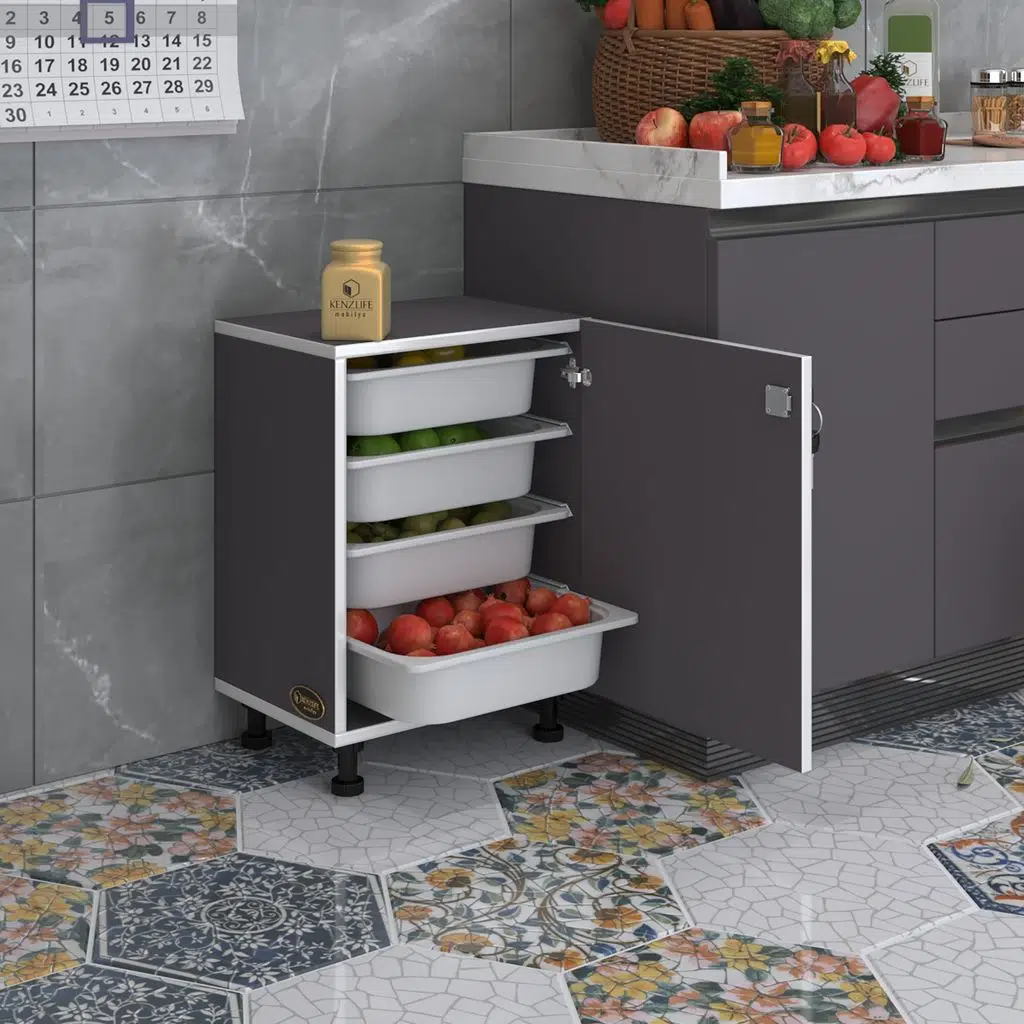 Kenzlife sepetli kilitli mutfak dolabı ruberukilit gri 062x45x30 banyo çamaşır beyaz 4 lü sepet