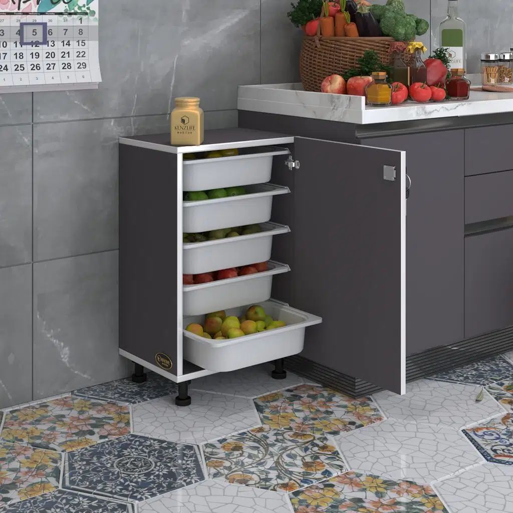 Kenzlife sepetli kilitli mutfak dolabı ruberukilit gri 074x45x30 banyo çamaşır beyaz 5 li sepet