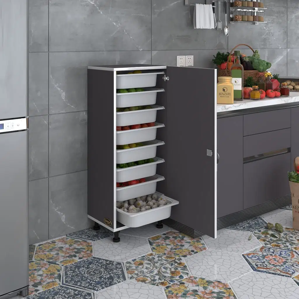 Kenzlife sepetli kilitli mutfak dolabı ruberukilit gri 110x45x30 banyo çamaşır beyaz 8 li sepet