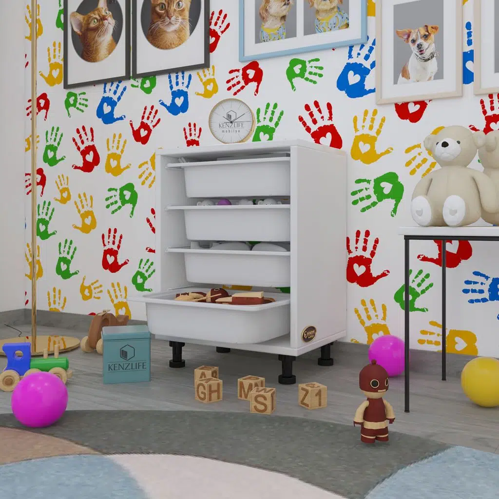 Kenzlife sepetli mutfak dolabı ruberu byz 062x45x30 banyo oyuncak çamaşır beyaz 4 lü sepet