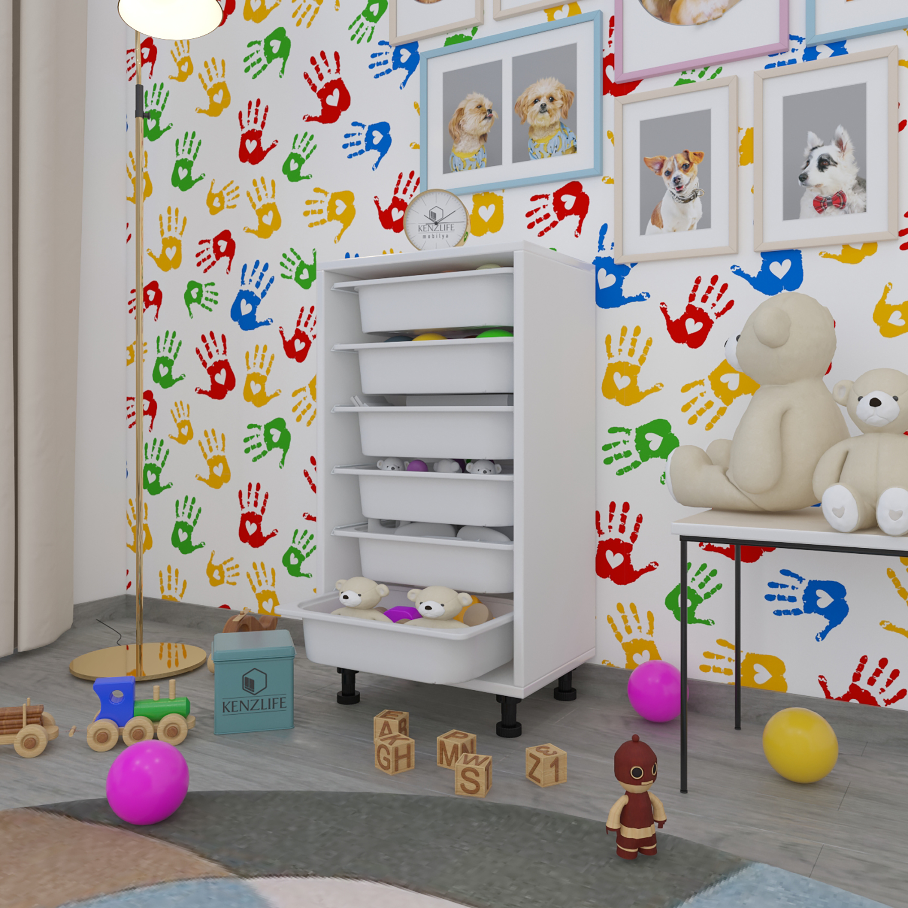 Kenzlife sepetli mutfak dolabı ruberu byz 086x45x30 banyo oyuncak çamaşır beyaz 6 lı sepet