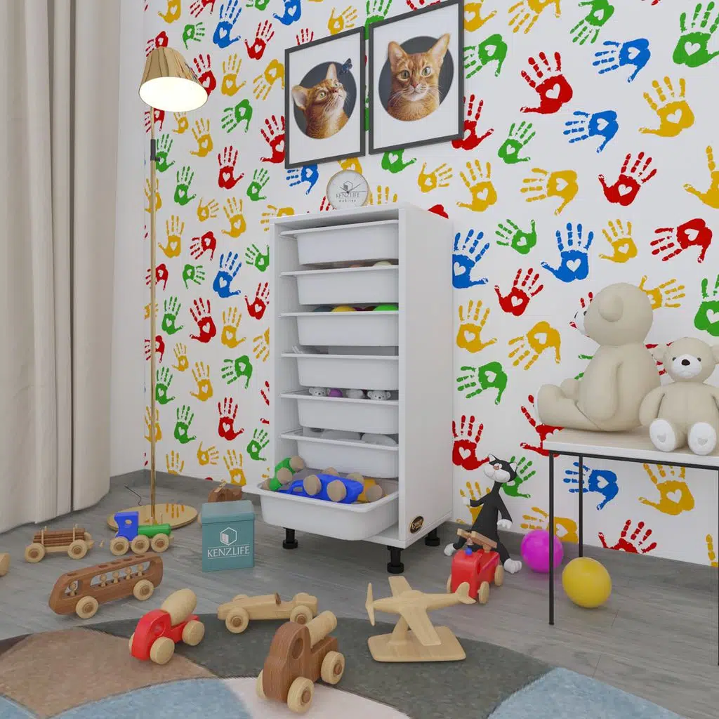 Kenzlife sepetli mutfak dolabı ruberu byz 098x45x30 banyo oyuncak çamaşır beyaz 7 li sepet