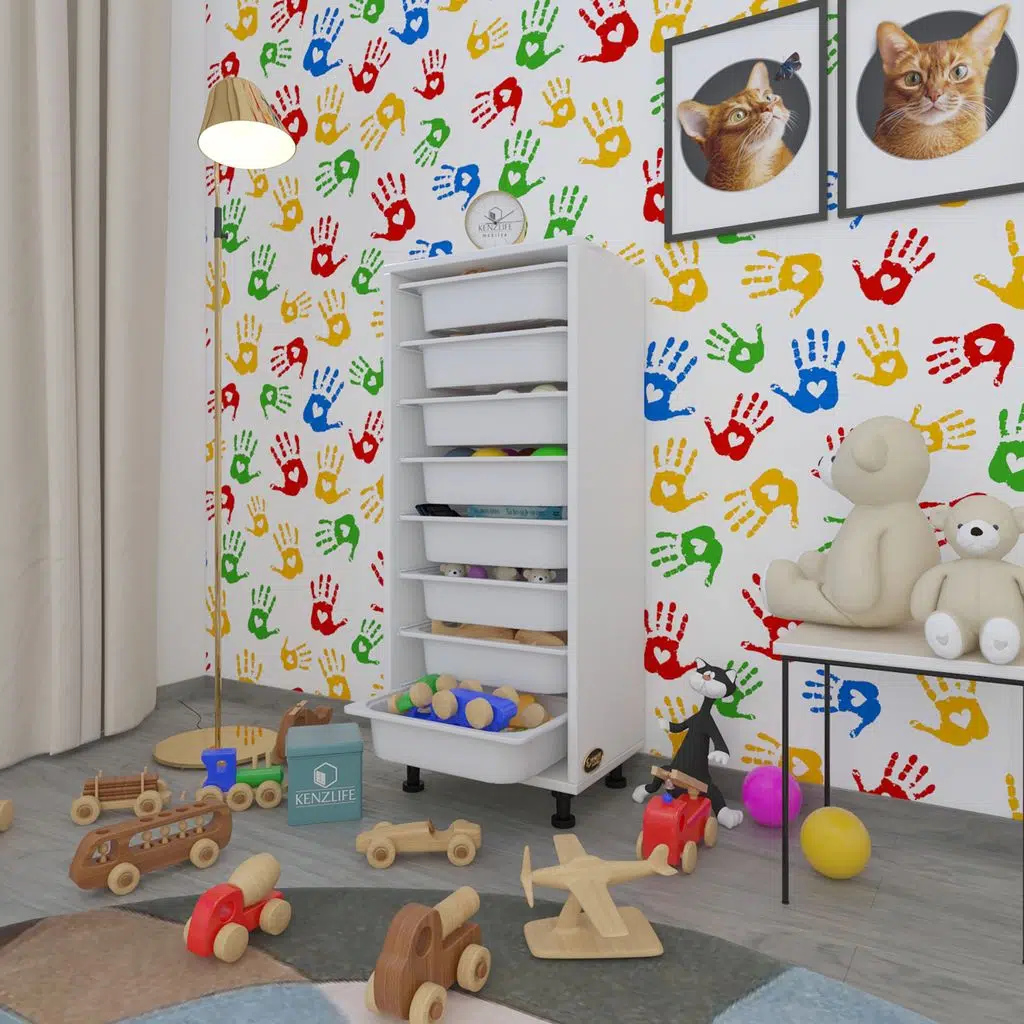 Kenzlife sepetli mutfak dolabı ruberu byz 110x45x30 banyo oyuncak çamaşır beyaz 8 li sepet