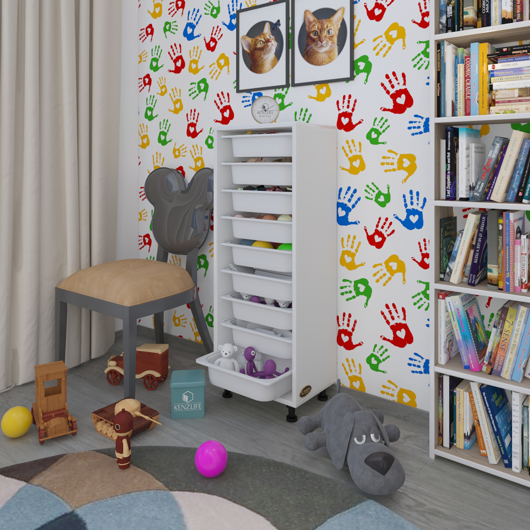 Kenzlife sepetli mutfak dolabı ruberu byz 122x45x30 banyo oyuncak çamaşır beyaz 9 lu sepet