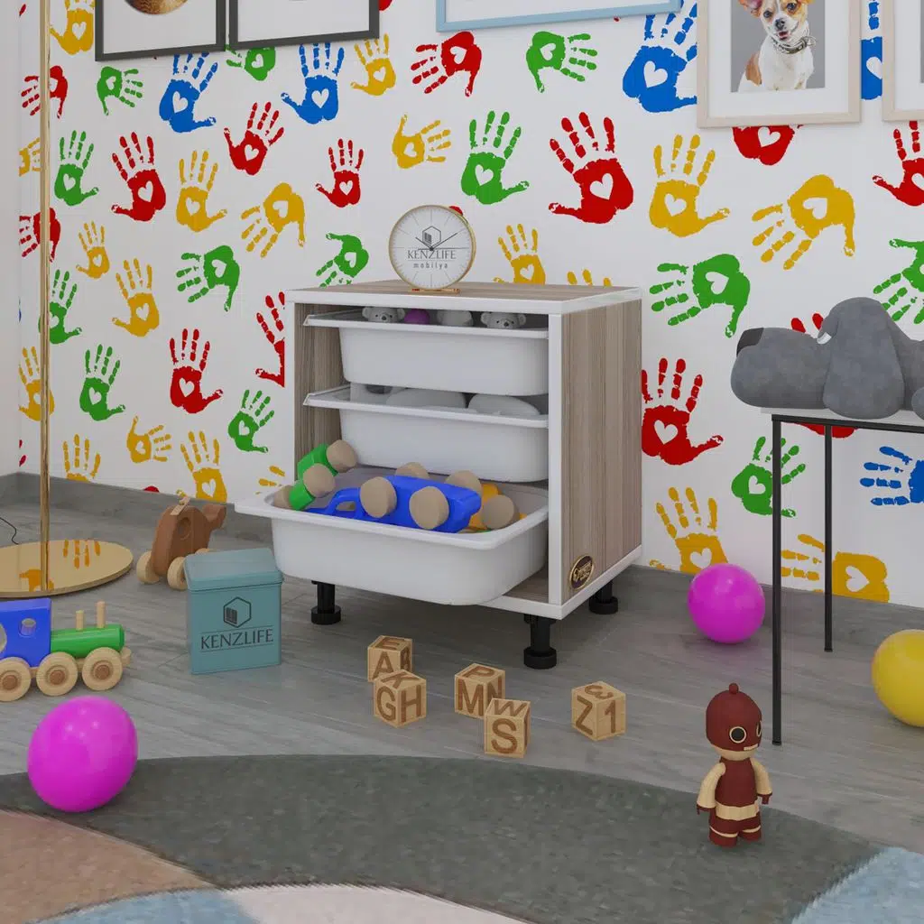 Kenzlife sepetli mutfak dolabı ruberu crd 050x45x30 banyo oyuncak çamaşır beyaz 3 lü sepet