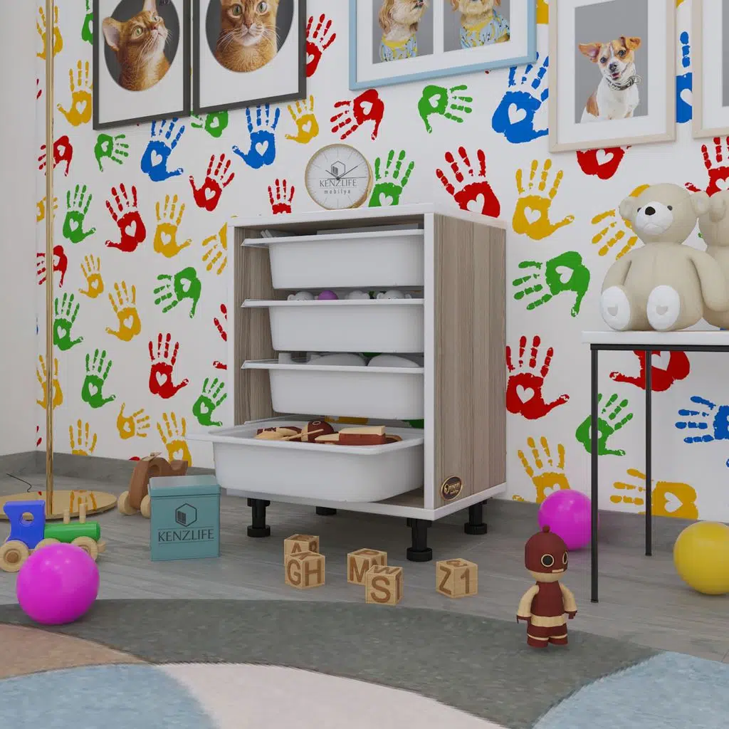 Kenzlife sepetli mutfak dolabı ruberu crd 062x45x30 banyo oyuncak çamaşır beyaz 4 lü sepet