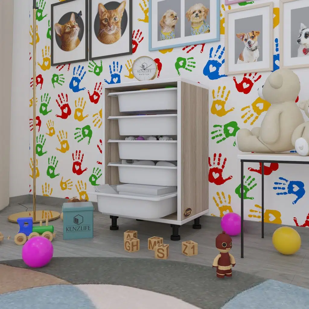 Kenzlife sepetli mutfak dolabı ruberu crd 074x45x30 banyo oyuncak çamaşır beyaz 5 li sepet