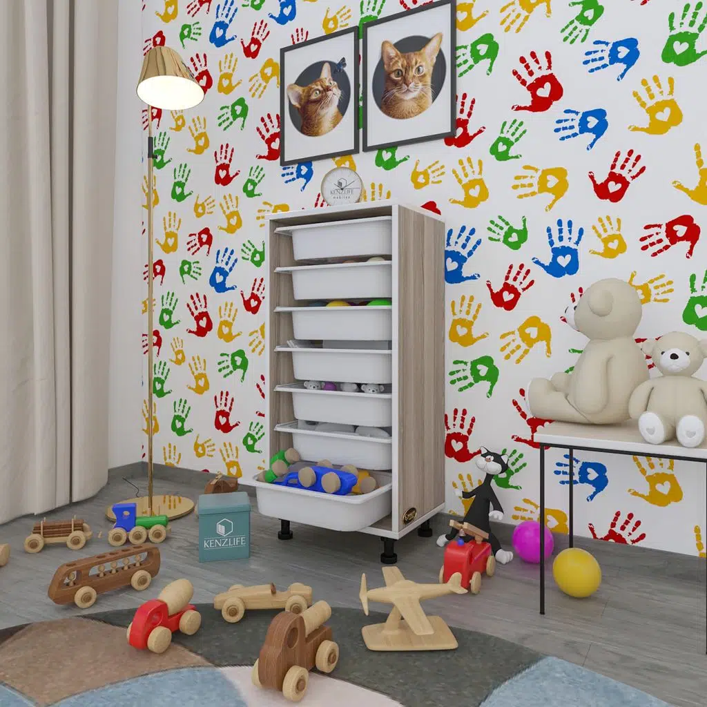 Kenzlife sepetli mutfak dolabı ruberu crd 098x45x30 banyo oyuncak çamaşır beyaz 7 li sepet