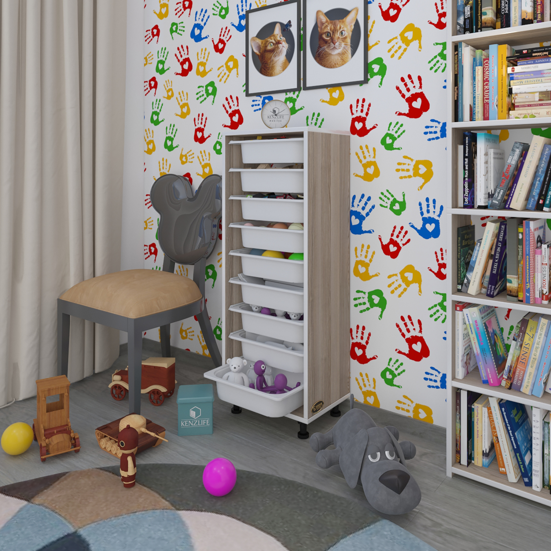 Kenzlife sepetli mutfak dolabı ruberu crd 122x45x30 banyo oyuncak çamaşır beyaz 9 lu sepet