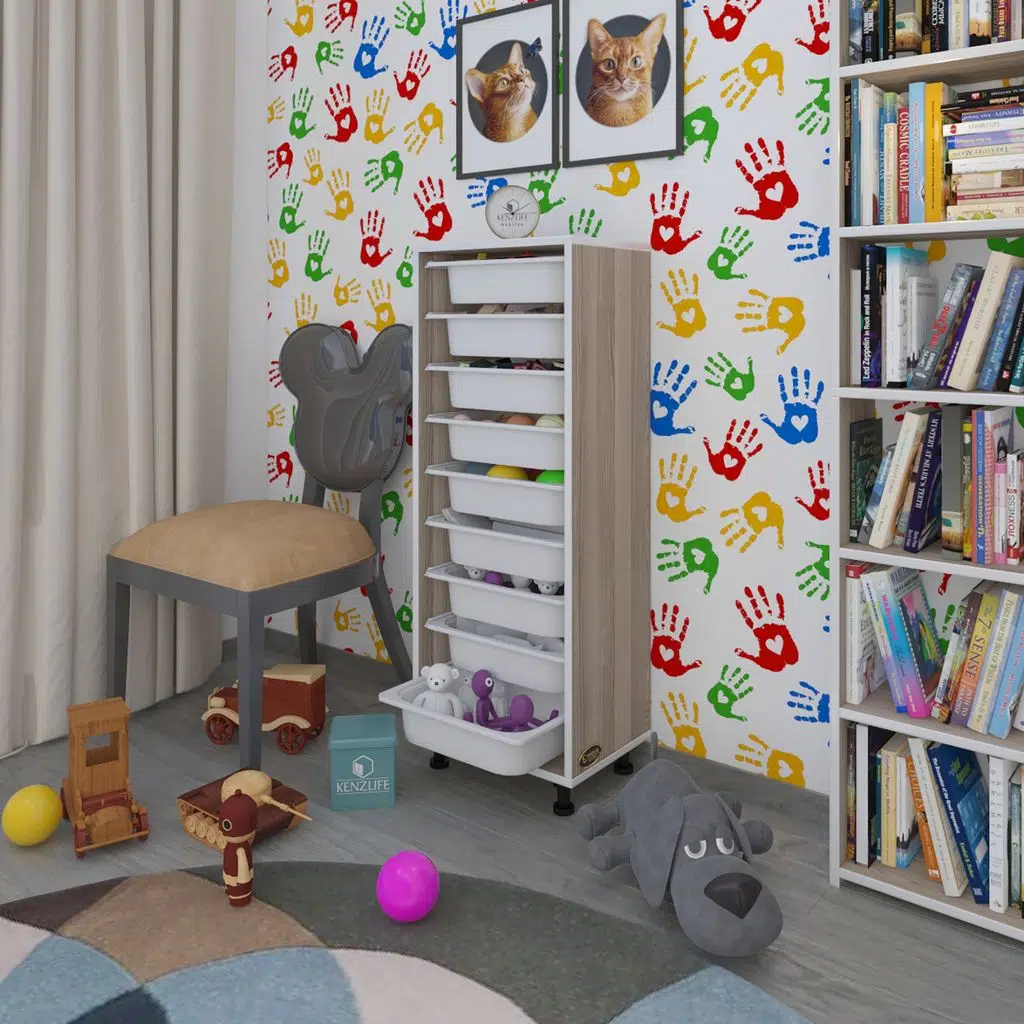 Kenzlife sepetli mutfak dolabı ruberu crd 122x45x30 banyo oyuncak çamaşır beyaz 9 lu sepet