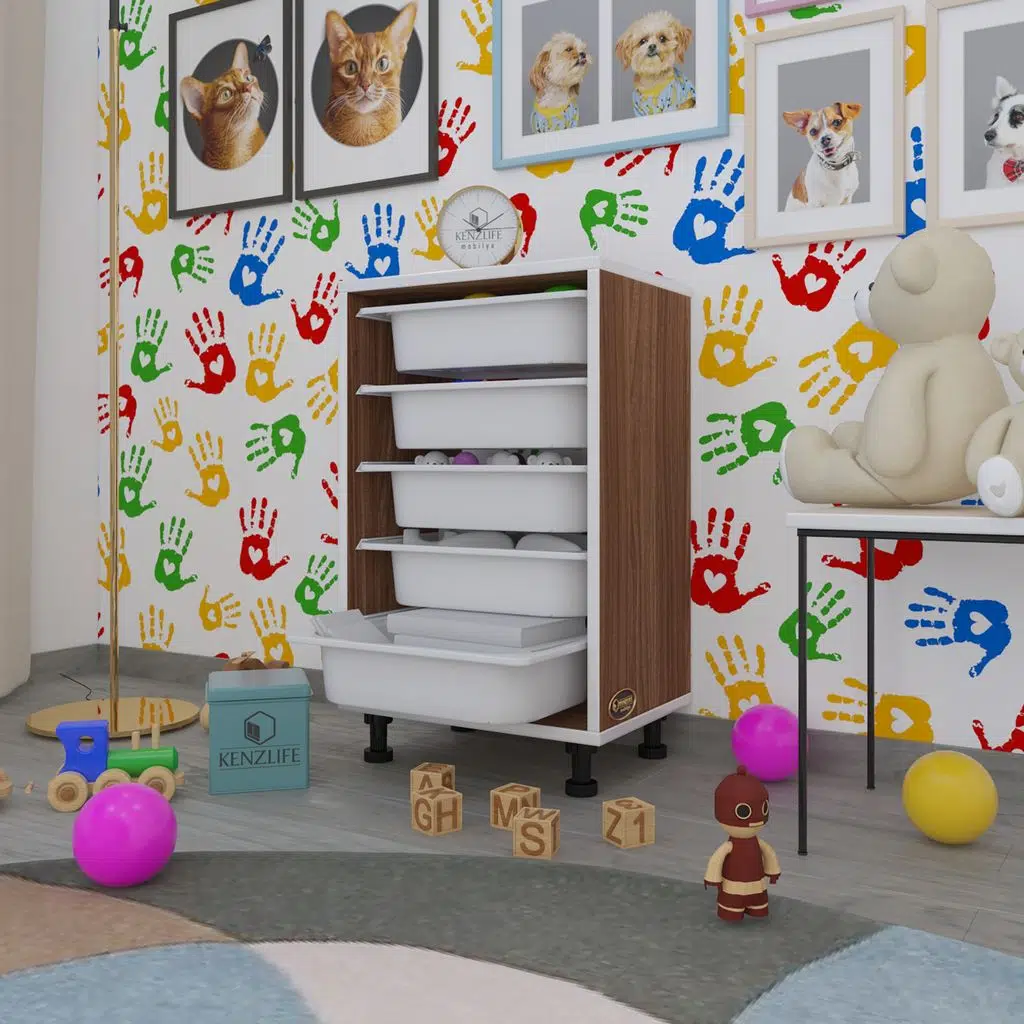 Kenzlife sepetli mutfak dolabı ruberu cvz 074x45x30 banyo oyuncak çamaşır beyaz 5 li sepet