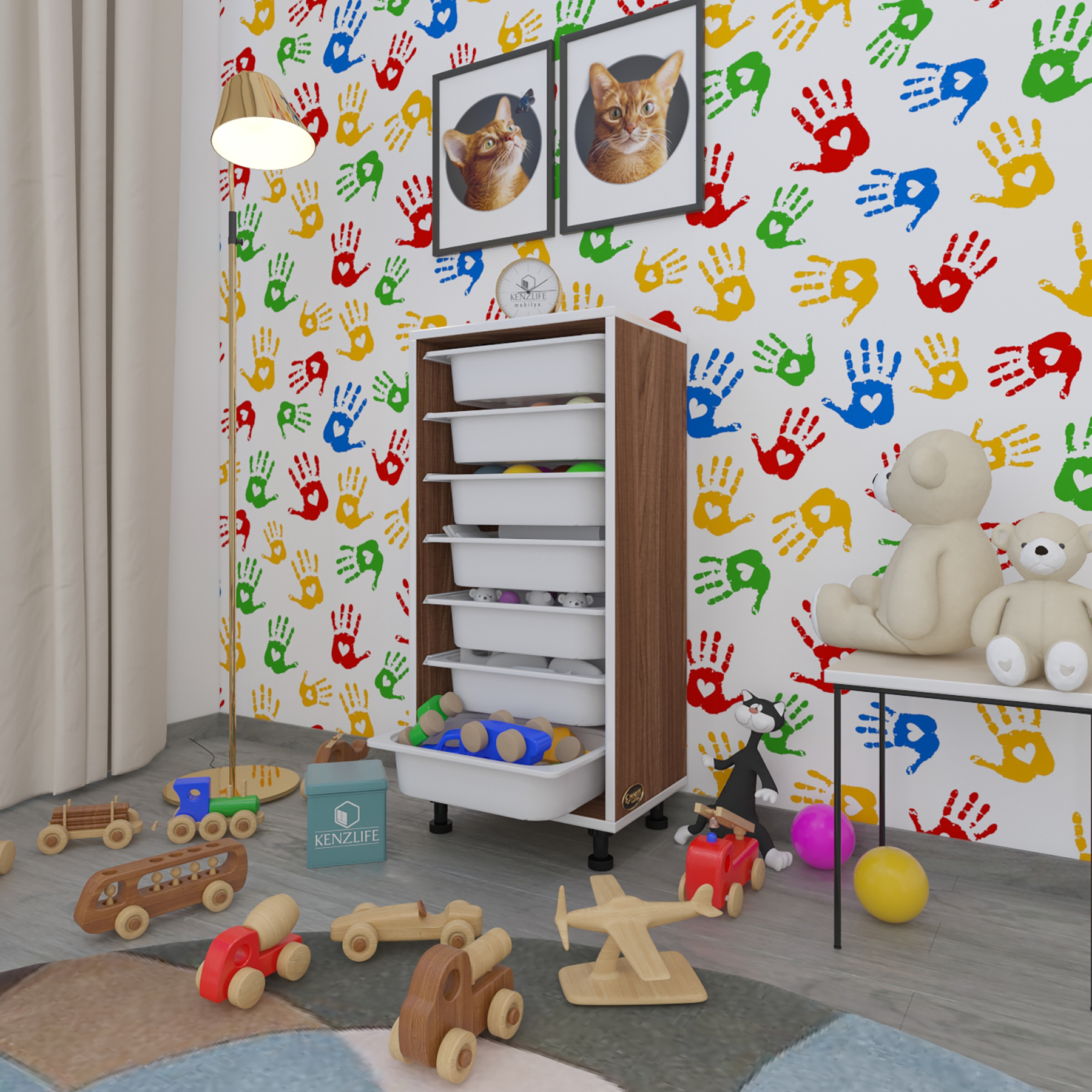 Kenzlife sepetli mutfak dolabı ruberu cvz 098x45x30 banyo oyuncak çamaşır beyaz 7 li sepet