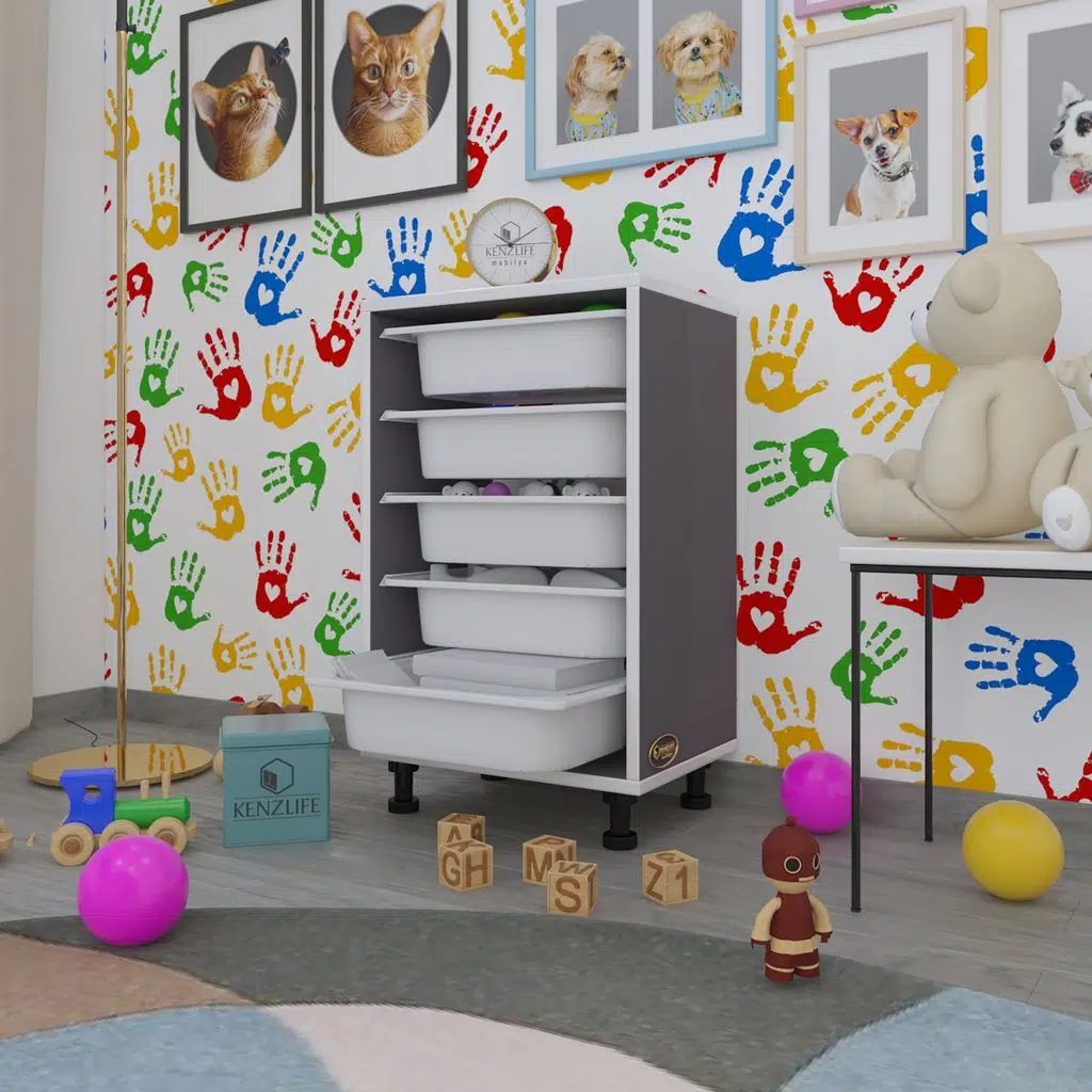 Kenzlife sepetli mutfak dolabı ruberu gri 074x45x30 banyo oyuncak çamaşır beyaz 5 li sepet