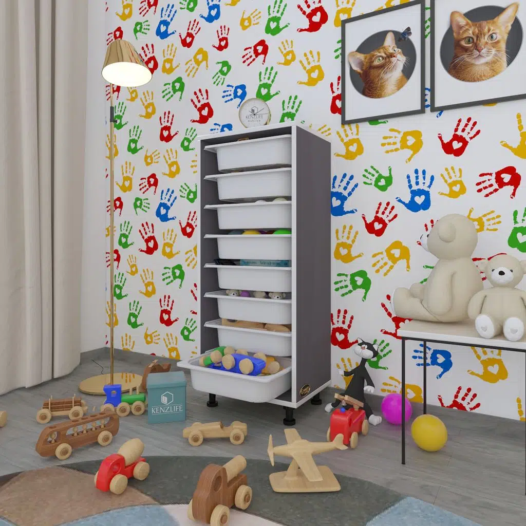 Kenzlife sepetli mutfak dolabı ruberu gri 110x45x30 banyo oyuncak çamaşır beyaz 8 li sepet