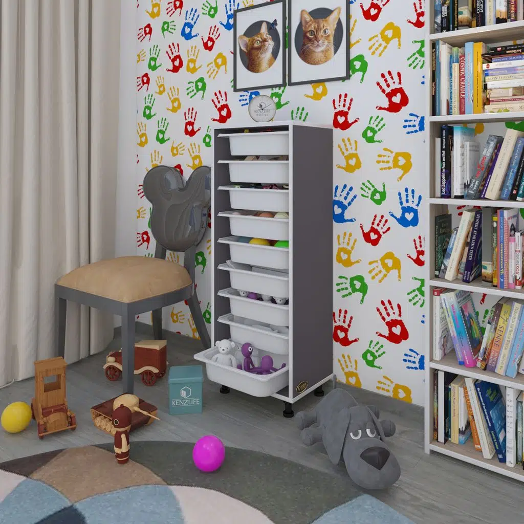 Kenzlife sepetli mutfak dolabı ruberu gri 122x45x30 banyo oyuncak çamaşır beyaz 9 lu sepet