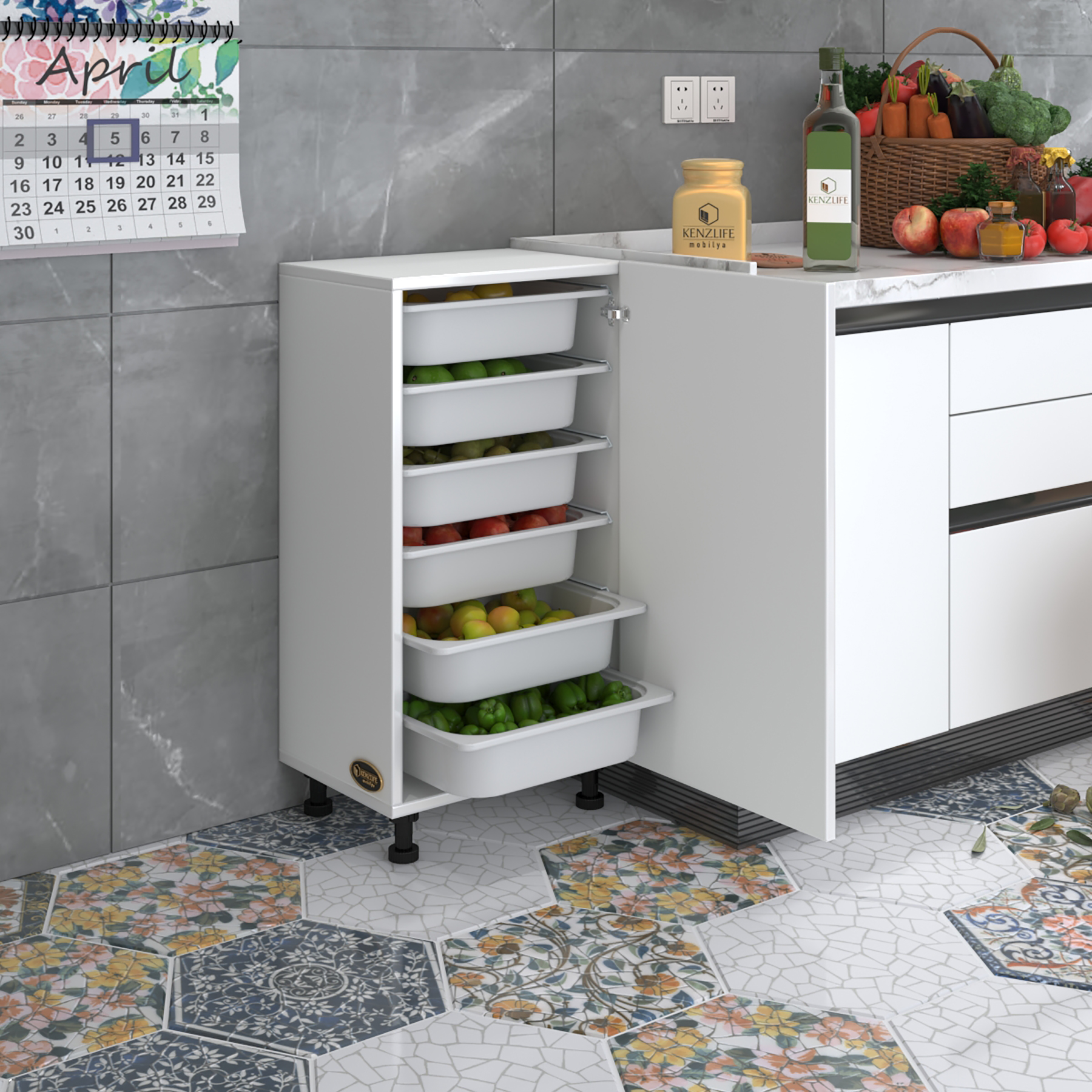 Kenzlife sepetli mutfak dolabı ruberukapak byz 086x45x30 kapaklı banyo çamaşır beyaz 6 lı sepet