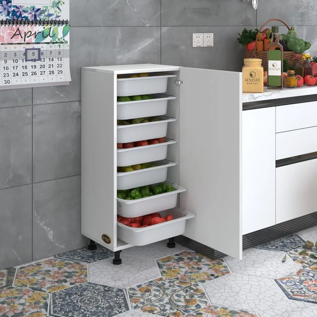 Kenzlife sepetli mutfak dolabı ruberukapak byz 098x45x30 kapaklı banyo çamaşır beyaz 7 li sepet