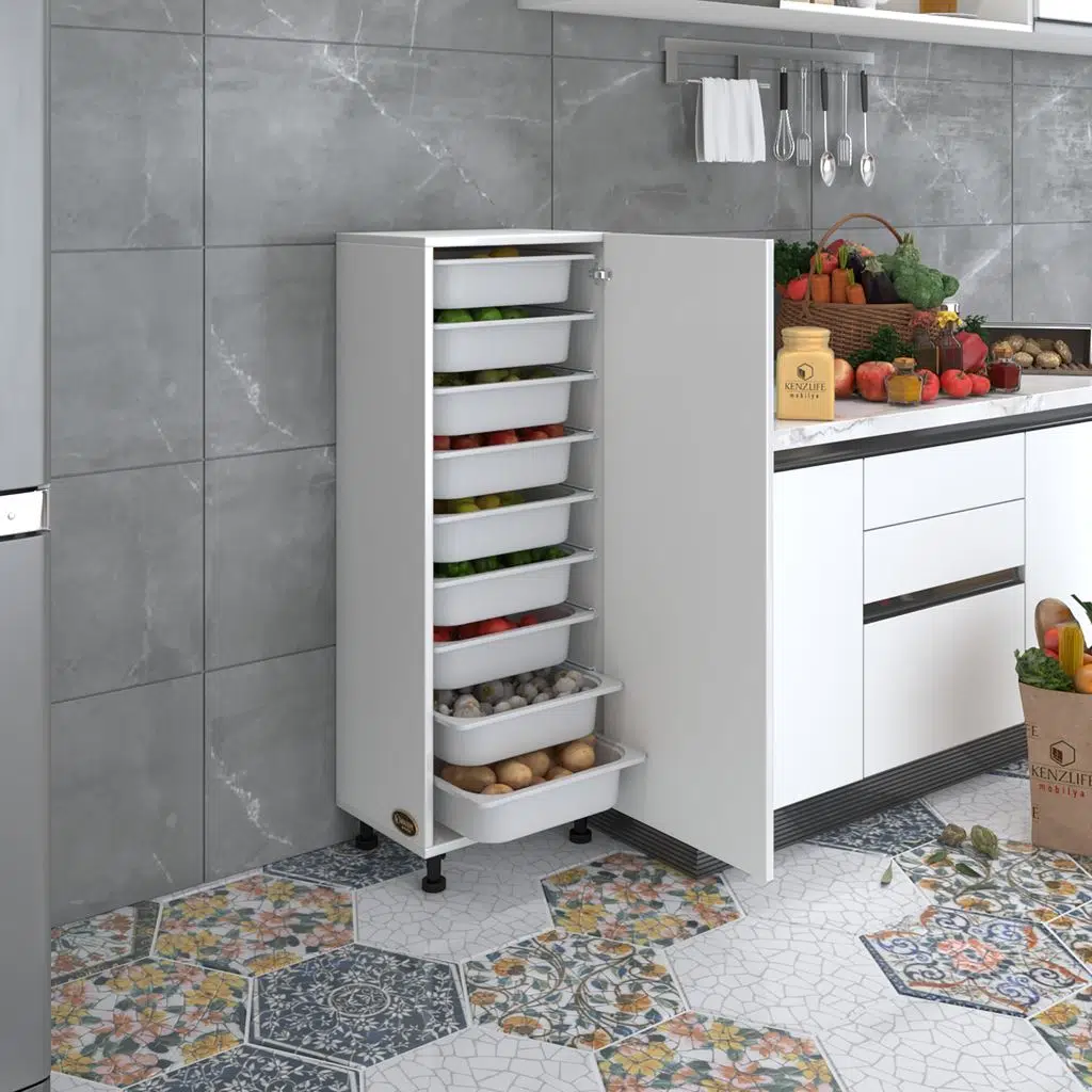 Kenzlife sepetli mutfak dolabı ruberukapak byz 122x45x30 kapaklı banyo çamaşır beyaz 9 lu sepet