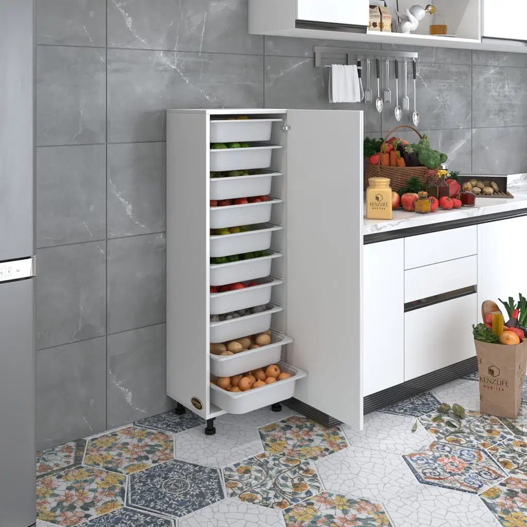 Kenzlife sepetli mutfak dolabı ruberukapak byz 134x45x30 kapaklı banyo çamaşır beyaz 10 lu sepet