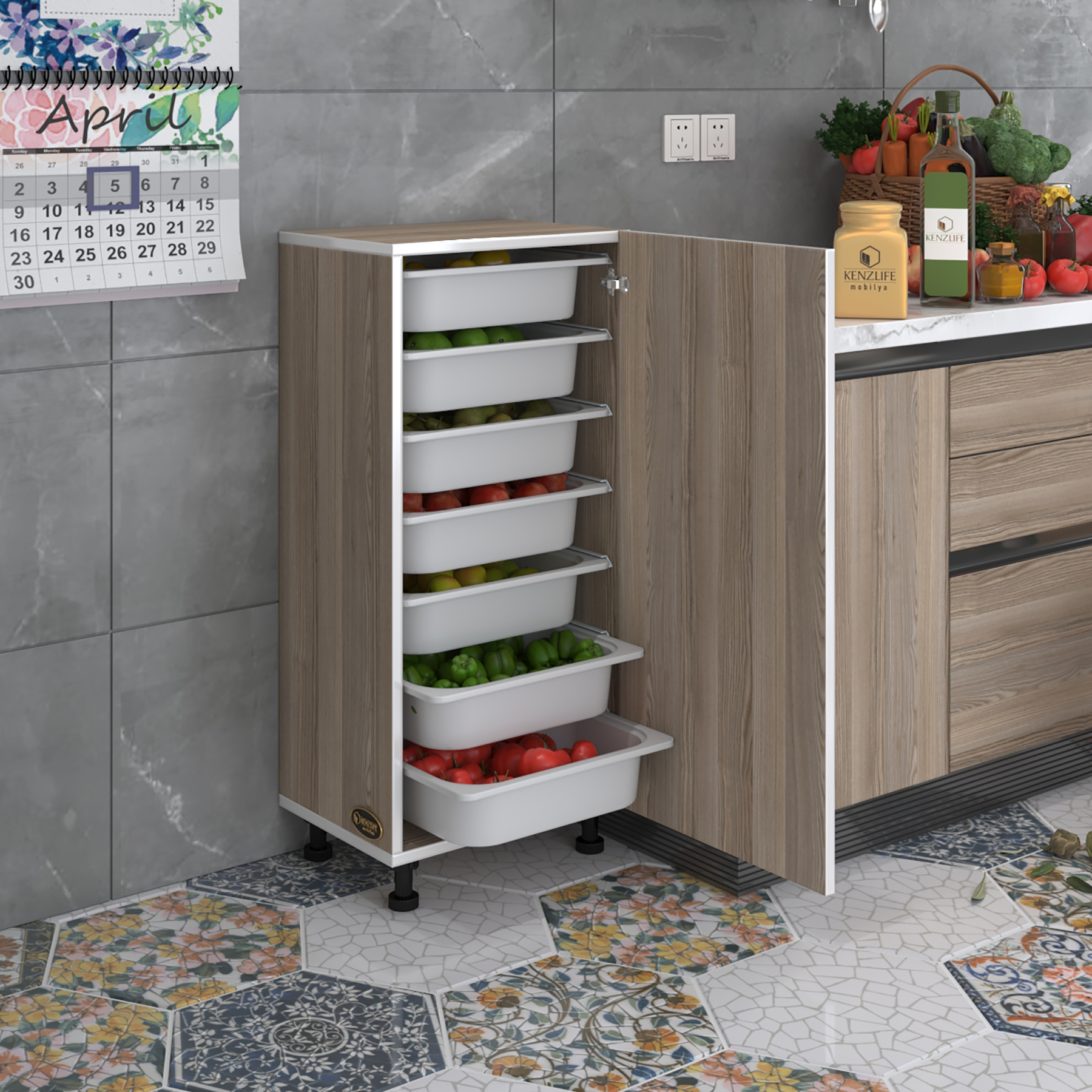 Kenzlife sepetli mutfak dolabı ruberukapak crd 098x45x30 kapaklı banyo çamaşır beyaz 7 li sepet