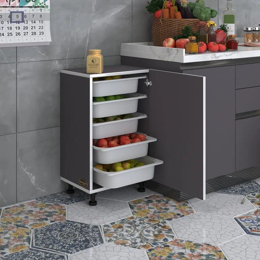 Kenzlife sepetli mutfak dolabı ruberukapak gri 074x45x30 kapaklı banyo çamaşır beyaz 5 li sepet
