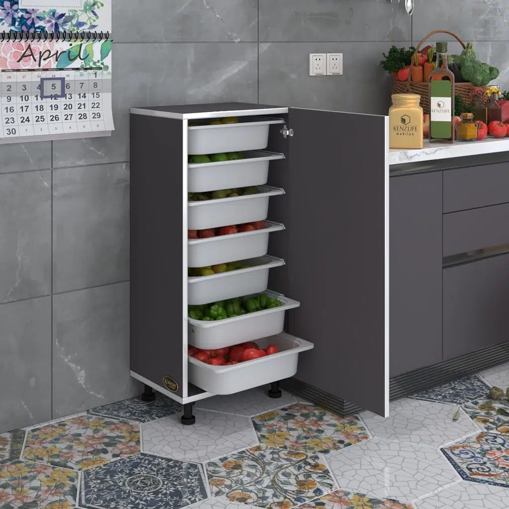 Kenzlife sepetli mutfak dolabı ruberukapak gri 098x45x30 kapaklı banyo çamaşır beyaz 7 li sepet