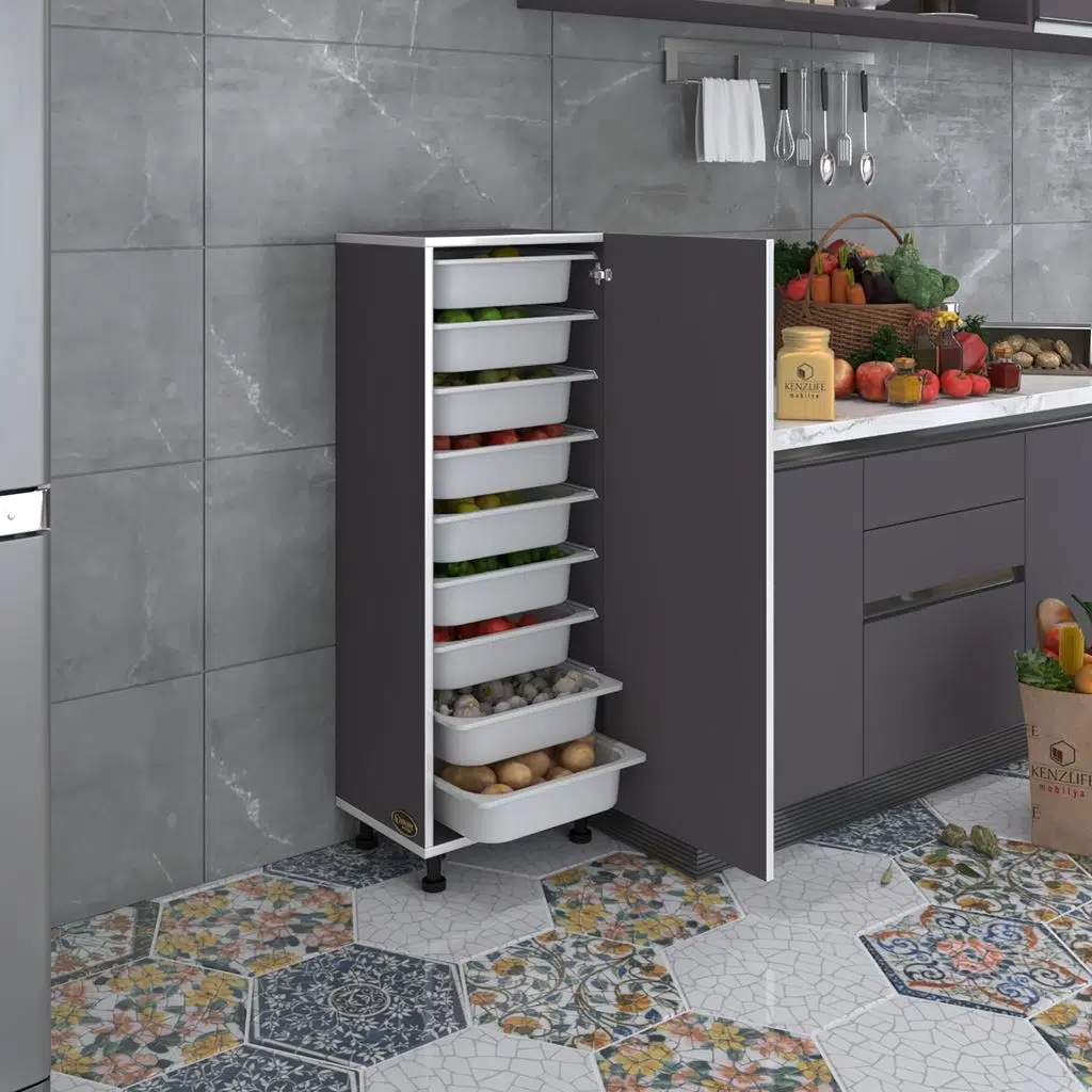 Kenzlife sepetli mutfak dolabı ruberukapak gri 122x45x30 kapaklı banyo çamaşır beyaz 9 lu sepet