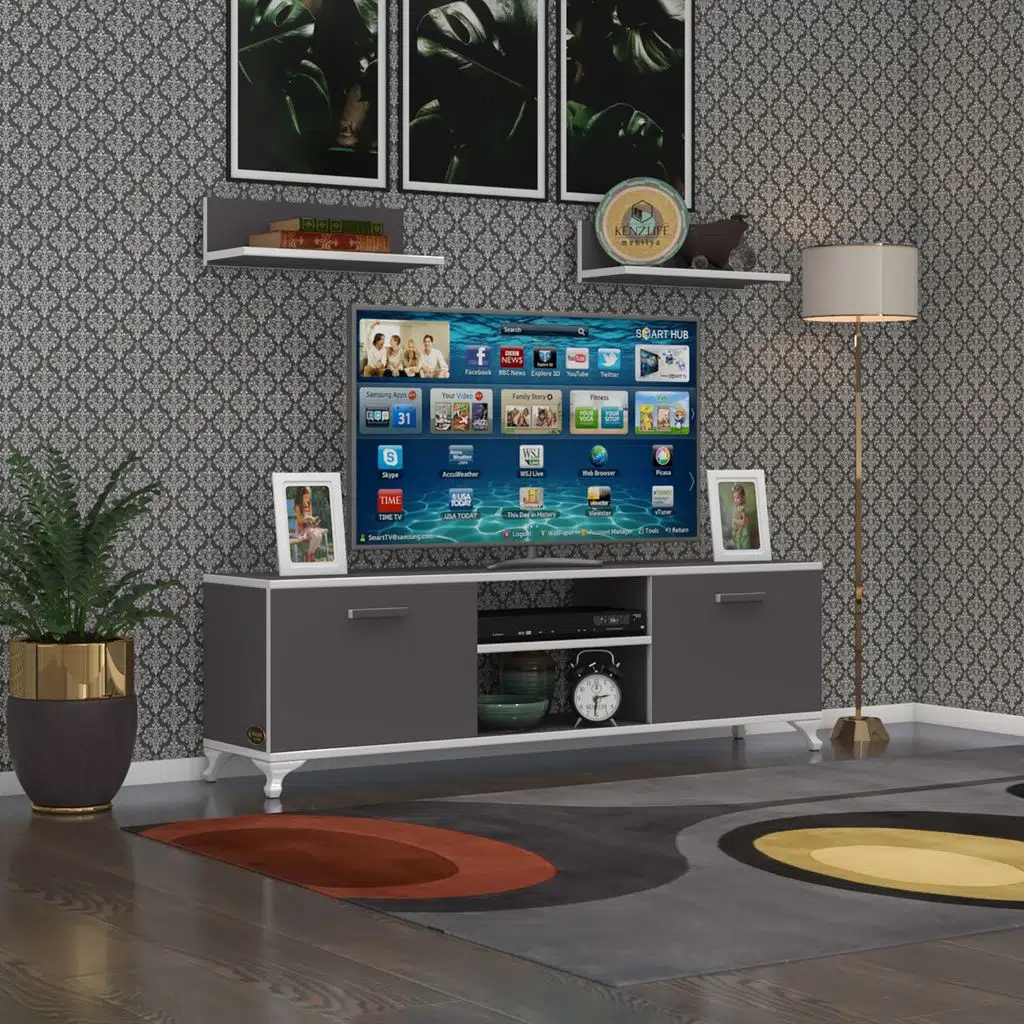 Kenzlife televizyon sehpası berlin 120 gri tv ünitesi raflı